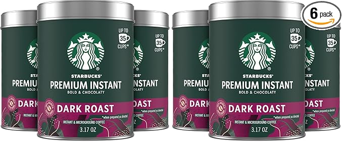 Starbucks Premium Instant Coffee Dark Roast Coffee Arabica Beans Three 3.17 oz Tins (Pack of 2)