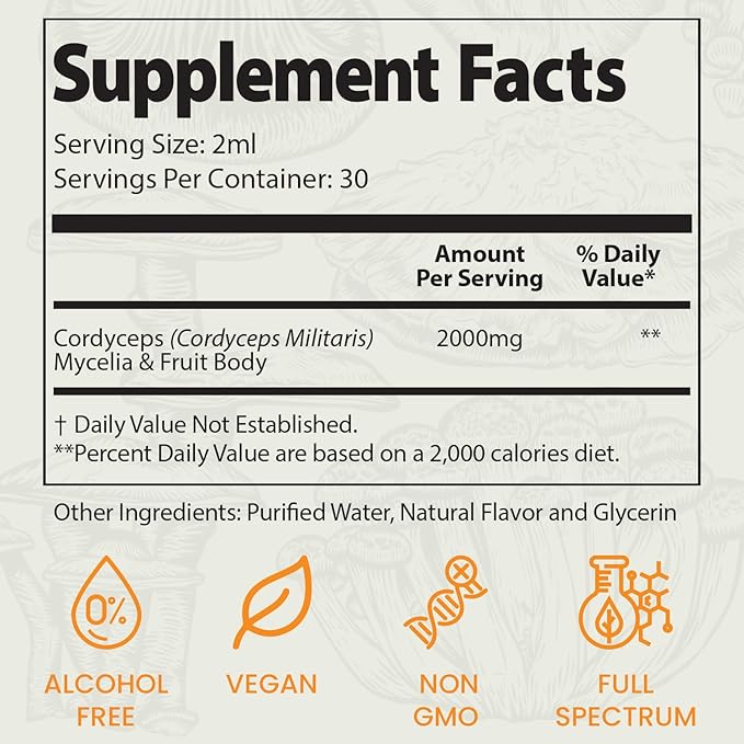 Auri Nutrition Super Mushroom Cordyceps Elixir for Stamina Natural Energy Youthfulness and Longevity with Full Spectrum Support - Cordyceps Tincture 60 ml
