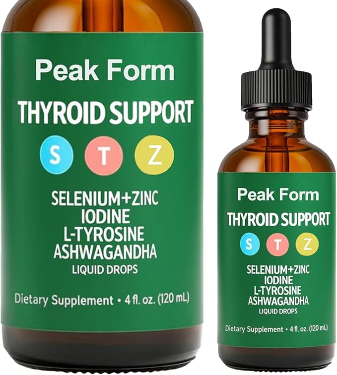 Peak Form Thyroid Support Drops | Selenium Zinc Iodine L-Tyrosine Ashwagandha Liquid Drops Thyroid Bloom Support |-4 FL. OZ. (120mL)