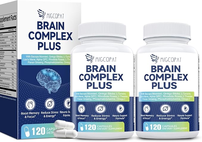 2-Pack Brain Supplements for Memory and Focus | Nootropic with Bacopa Monnieri Lion's Mane Alpha GPC Ginkgo Biloba | Mental Clarity &amp Cognitive Support | Vitamin B6 &amp B12 Neuro Health