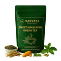 NAVVAYD Sweet Himalayan Green Tea | Loose Leaf | Ashwagandha | Shatavari | Turmeric &amp Cardamom | 3.52 Oz (100g) | Assam Tea | Organic leaves | Herbal | Daily Energy