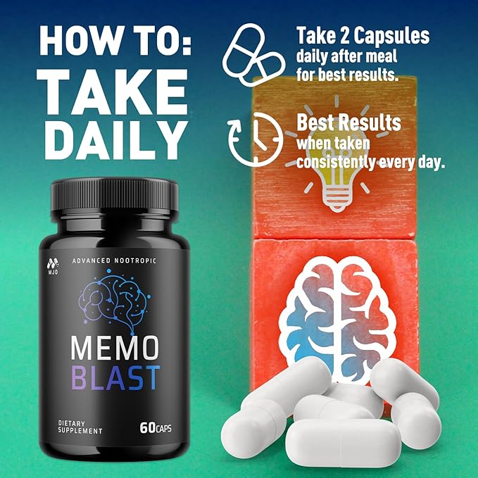 (3 Pack) Memo Blast Capsules Official MemoBlast Supplement Pills with All Natural Ingredients Memo Blast Advanced Brain Health &amp Wellness Support with Premium Vitamins for Women &amp Men (180 C