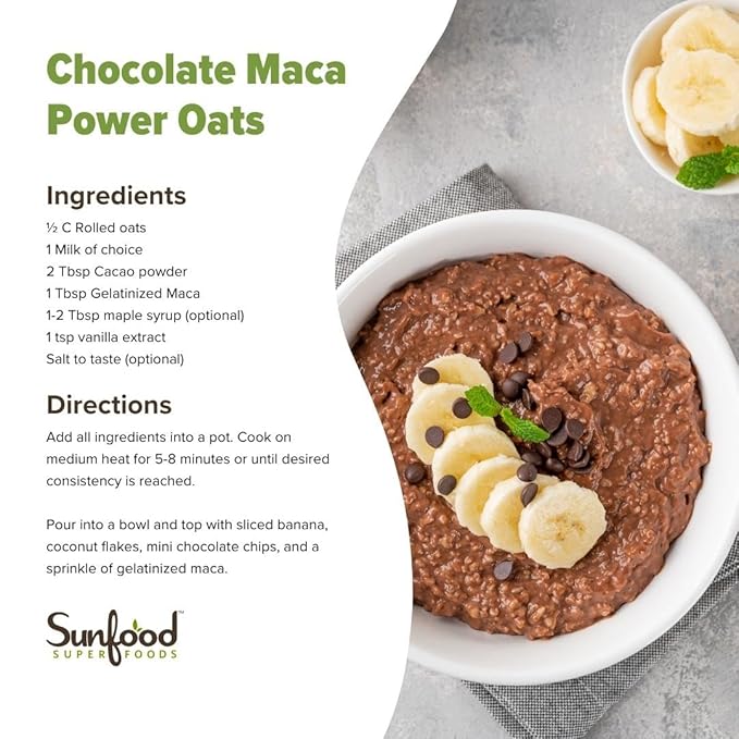 Sunfood Superfood Organic Gelatinized Maca Root Powder - Pure Raw Maca Powder for Women &amp Men Use in Coffee or Smoothie Certified USDA Organic Non-GMO Vegan Gluten Free Earth Kosher - 8 oz B