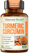 Turmeric Curcumin Supplement with Black Pepper Extract - High Potency Organic Turmeric 1200mg &amp 95% Curcuminoids for Joint &amp Digestive Health - Joint Support Supplement - 180 Vegan Curcuma Cap