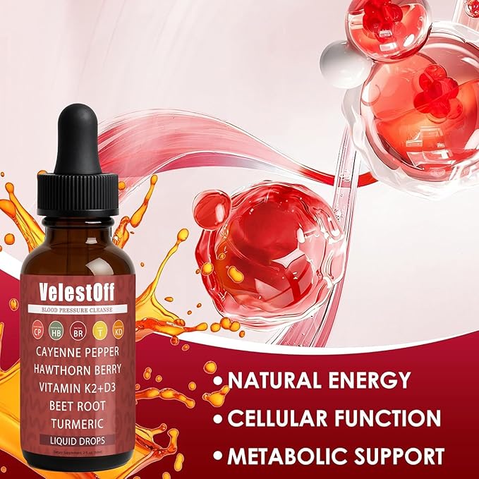 Velestoff Cayenne Pepper - Cayenne Pepper Drops Liquid Supplement with Organic Hawthorn Beet Root Turmeric Vitamin K2 D3