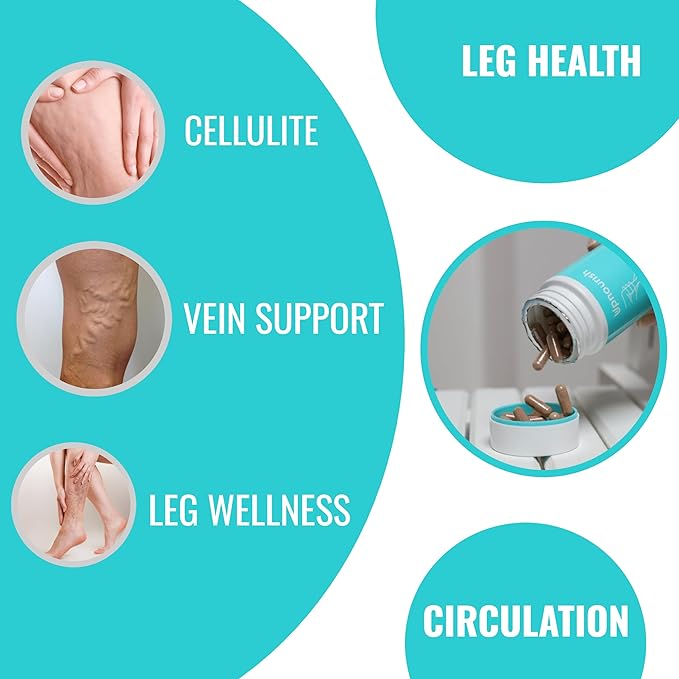 UpNourish Cellulite Vein Health Supplement with Caviar Collagen SOD DIMPLESS MOROSIL Butchers Broom Horse Chestnut Leg Wellness and Circulation Support 90ct
