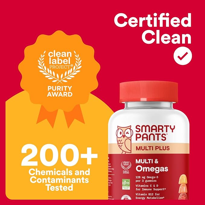SmartyPants Multivitamin for Men &amp Women Multivitamin Gummies with Omega 3 (DHA/EPA) Vitamin D3 C Vitamin B12 B6 A K &amp Zinc Biotin Gluten Free 90 Count (30 Day Supply)