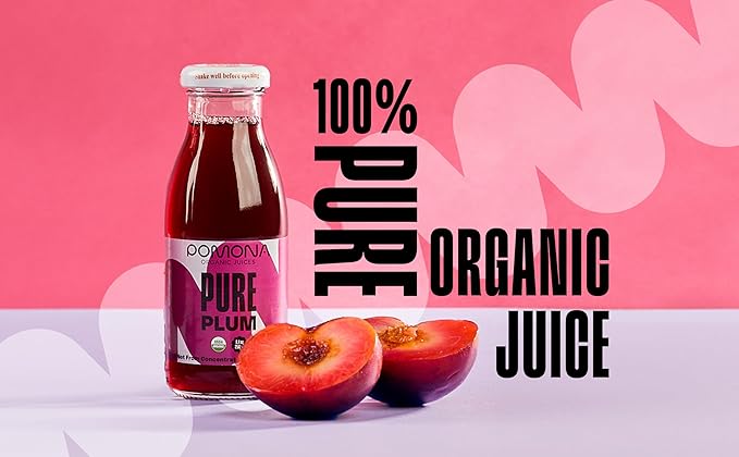 Pomona Organic Plum Juice (Pack of 12) Cold Pressed USDA Organic Juices 100% Plums No Added Sugar Not From Concentrate Vegan Kosher Non GMO Pasteurized 8.4 oz Glass Bottles