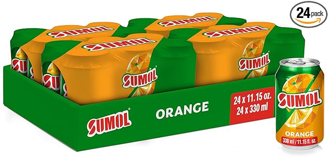 Sumol Orange Sparkling Juice Beverage Real Fruit Pulp Imported from Portugal 11.15 oz Cans (Pack of 24)