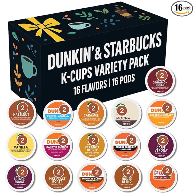 Coffee K-Cup Variety Pack – 16 Count Dark Medium &amp Flavored Single-Serve Pods Compatible with Keurig Brewers Gift-Ready Box (16 Flavors)