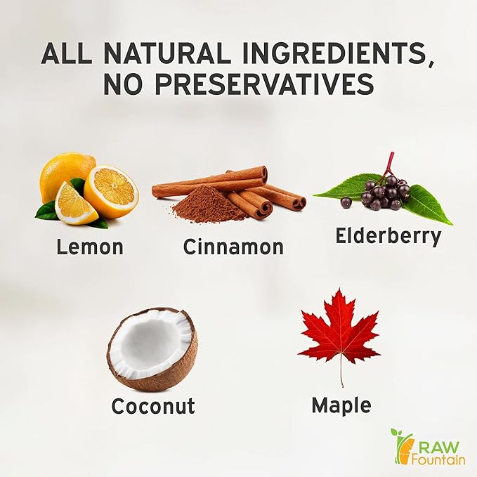 20 Immunity Shots w/Elderberry Lemon Maple Cinnamon 2fl Oz Packed w/Vitamin C Raw Cold Pressed Unpasteurized Boosts Immunity All Natural No Artificial Flavors or Preservatives