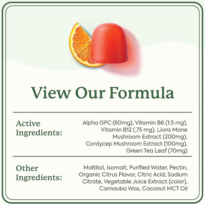 Plant People WonderFocus Mushroom Gummies with Lion’s Mane &amp Cordyceps - Nootropic Brain Supplement Boosts Memory Focus Energy &amp Mood in Adults | No Sugar 100% Vegan Citrus Flavor 60 Coun