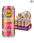 Babe Organic Yerba Mate Energy Drinks | 150mg Plant-Based Caffeine | Natural Yerba Mate Tea with No Crash No Jitters - Strawberry Coconut (12 x 16oz Cans)
