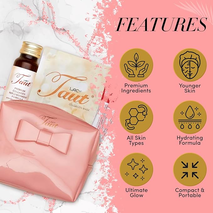 TAUT Premium Marine Collagen Drink 13000mg Anti-Aging Formula 24 Bottles (1.7oz Each) + Collagen Face Mask + 3 Powder Sachets Japan-Made Liquid Collagen for Skin Hair &amp Joints