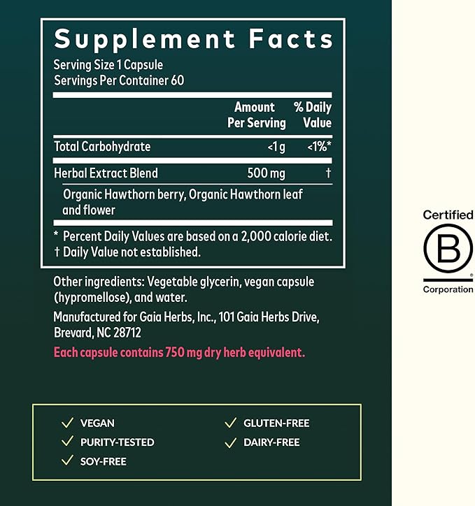 Gaia Herbs Hawthorn Supreme - Hawthorn Berry Supplement - with Herbs Traditionally Used to Support Heart Health* - 60 Vegan Liquid Phyto-Caps (60 Servings)