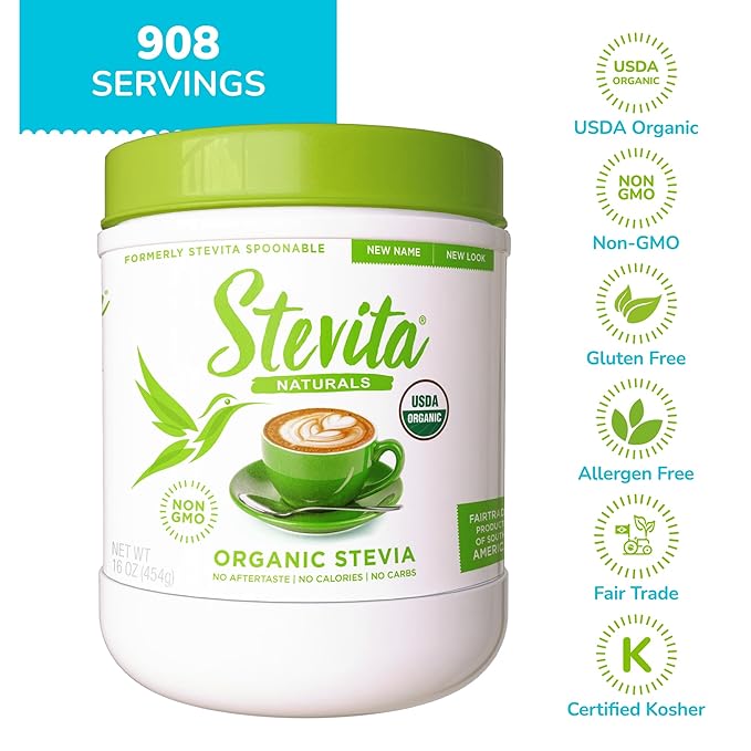 Stevita Organic Stevia - 16 oz - Stevia &amp Erythritol All-Natural Sweetener No Calories - USDA Organic Non-GMO Vegan Keto Paleo Gluten Free - 908 Servings