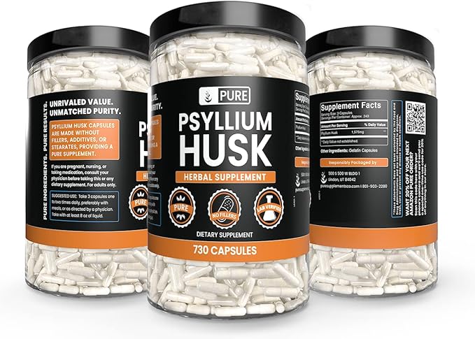 PURE ORIGINAL INGREDIENTS Psyllium Husk (730 Capsules) No Magnesium Or Rice Fillers Always Pure Lab Verified