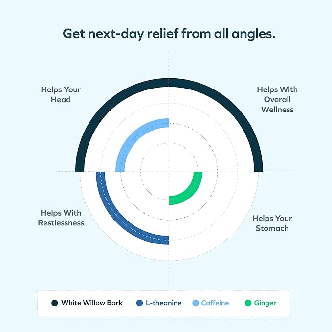 Cheers Relief | Next Morning Aid with Ginger + White Willow Bark | Feel Better After Drinking | 12 Doses | Ginger White Willow Bark L-Theanine Caffeine