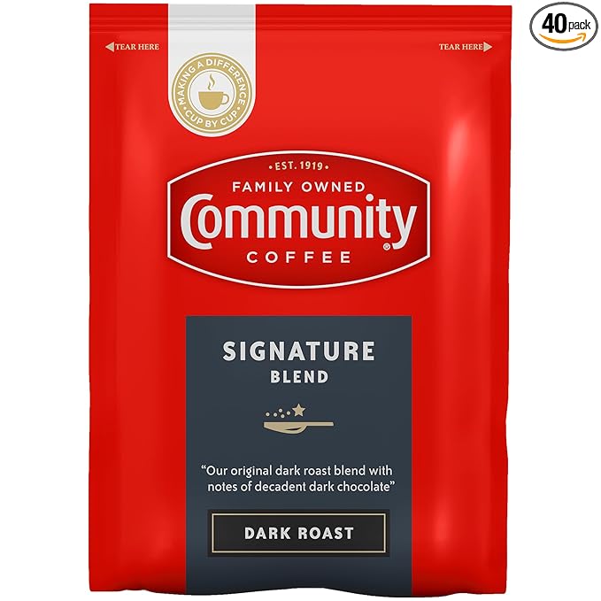 Community Coffee Signature Blend Dark Roast Pre-Measured Coffee Packs 2.5 Ounce Each (Box of 40)