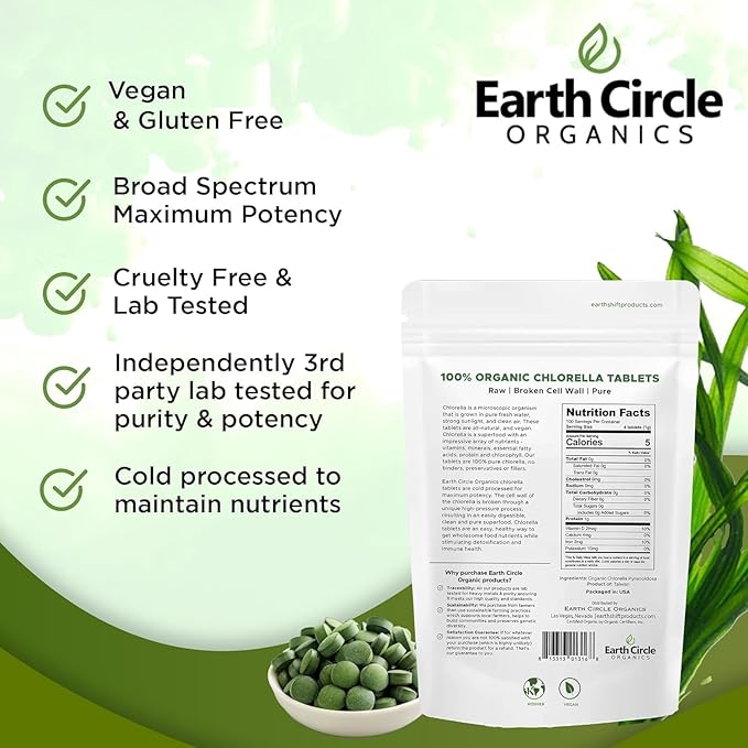 Organic Chlorella Tablets 400 Count | High Potency Superfood | Chlorophyll Pills from 100% Pure Green Algae | Broken Cell Wall for Maximum Absorption | Vegan Kosher Non-GMO | 4 Tabs per Day (1-Pack)