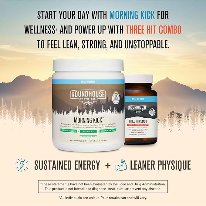 ROUNDHOUSE PROVISION Morning Kick Powder Supplement for Healthy Digestion Energy Levels and Overall Wellness 30 Servings (9.1 Ounce (Pack of 1) Watermelon Mint)