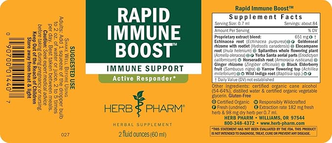 Herb Pharm Organic Rapid Immune Boost: Fast-Absorbing Tincture for Adults Echinacea Tincture with Goldenseal Ginger Extract &amp Elderberry Immune Support Supplement &amp Wellness Aid 2 Oz