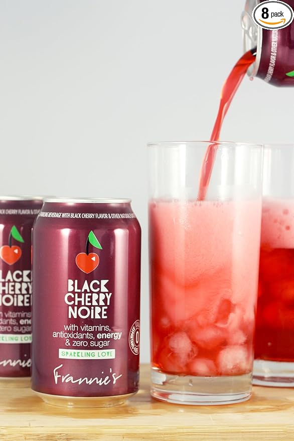 KauffmanTreats Frannie Sparkling Beverage- Zero Calories &amp Sugar Aspertame Free: 8-Ct 12 Oz. Cans (Black Cherry Noire)