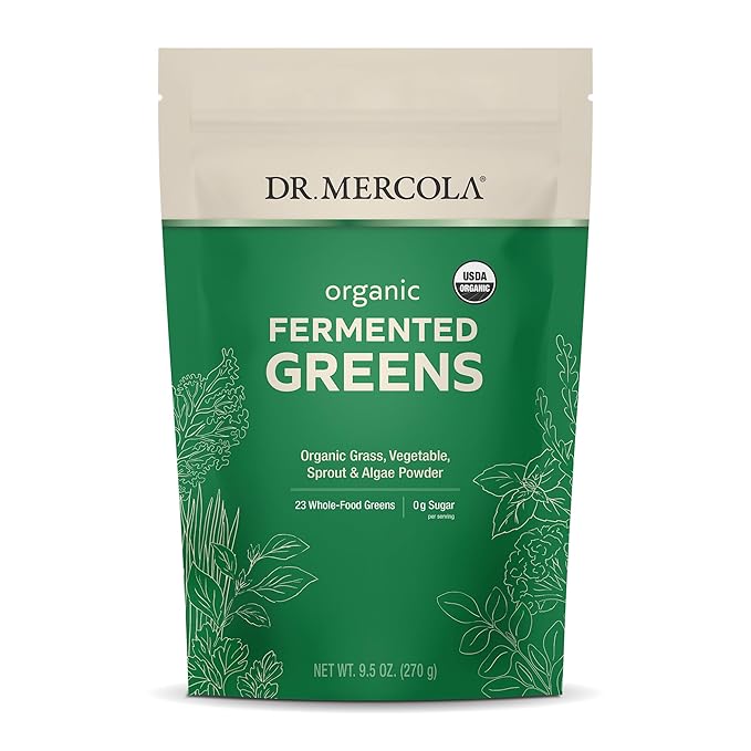 Dr. Mercola Organic Fermented Greens Powder - Supports Digestive &amp Cellular Health - Certified Organic Non-GMO &amp Soy-Free - 9.5 oz (90 Servings)