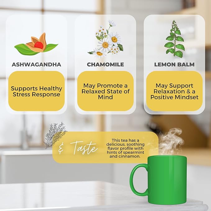Relax and Calm Down Loose Leaf Tea w/ Ashwagandha Chamomile Lemon Balm | Organic Herbal Tea | 2 oz (57 gram) | Decaf Vegan Healthy ZERO Caffeine Organic Herbs No Natural or Artificial Flavors