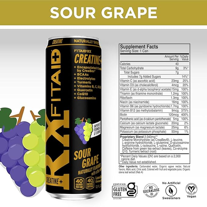 LIFEAID FITAID RX Recovery Blend Plus Creatine BCAAs Glucosamine Turmeric B-Complex Electrolytes 100% Clean Paleo Vegan and Gluten-Free 12 Fl Oz. cans (Pack of 24)