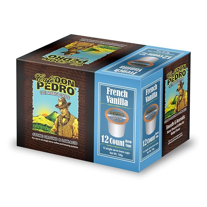 Cafe Don Pedro French Vanilla Low Acid Coffee Pods 100% Arabica K Cups Naturally Low Acid Coffee K Cups Battles Heartburn and Acidic Reflux 72 Cups Compatible with K-cup Coffee Maker