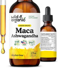 Wild &amp Organic Maca Ashwagandha Drops for Men and Women - Peruvian Maca Root and Ashwagandha Tincture for Overall Support - Vegan Sugar &amp Alcohol-Free Extract Supplement - 2 fl oz