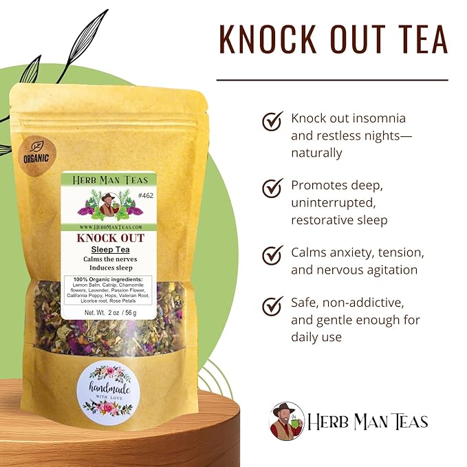 SLEEPING TEA - Knock-out blend with Valerian Root plus California Poppy and Hops for deep relaxation by master herbalist Khabir - Organic non GMO No additives