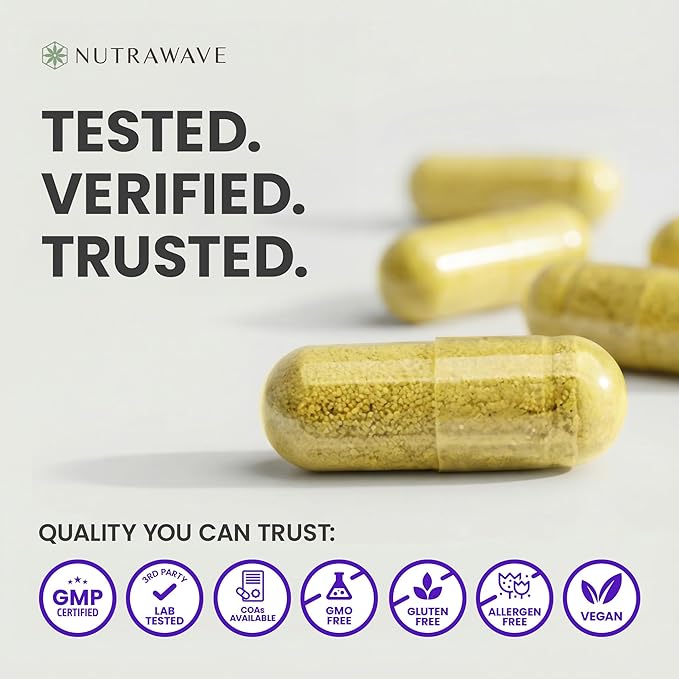 Nutrawave Pure Berberine Maximum Potency - 1000mg Per Serving - 2 Capsules 500mg Each - Supports Blood Sugar Levels Healthy Lipid (Fat) and Glucose Metabolism - Non-GMO Vegan - 2 Pack