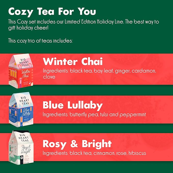 Lingtoolator Co. Cozy Holiday Tea Bags Gift Set - Certified Organic Ayurvedic Herbal Tea Small Batch Ground Herbs Florals Spices - Zero Plastic Sachets Healthy Tea Variety Box 3 Flavors 30 Pack