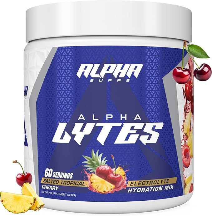 Alpha Lytes - Electrolyte Powder Daily Hydration Drink Mix - Sugar-Free Zero Calorie Instant Formula with Trace Minerals and Antioxidants (60 Servings Salted Tropical Cherry)