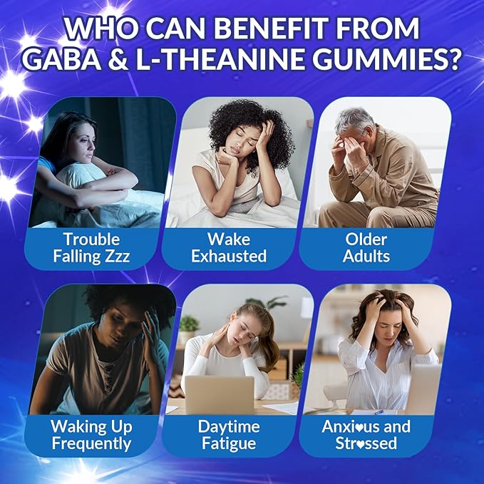 L-Theanine Gummies L-Theanine GABA Supplement with 5-HTP Ashwagandha Magnesium Vitamin B6 B12 - Melatonin-Free for Adults - Non-GMO Vegan