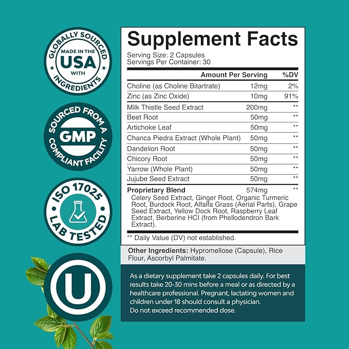 Liver Cleanse Detox &amp Repair - Herbal Liver Support Milk Thistle Supplement - Silymarin Milk Thistle Supplements with Dandelion Root Choline Beetroot &amp Artichoke Extract - 60 Count (Pack of