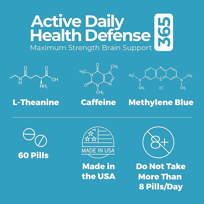 Maximum Strength Brain Support - Methylene Blue Caffeine and L-Theanine - Improve Focus and Memory - Unlock Your Brain’s Potential - 60 Tablets