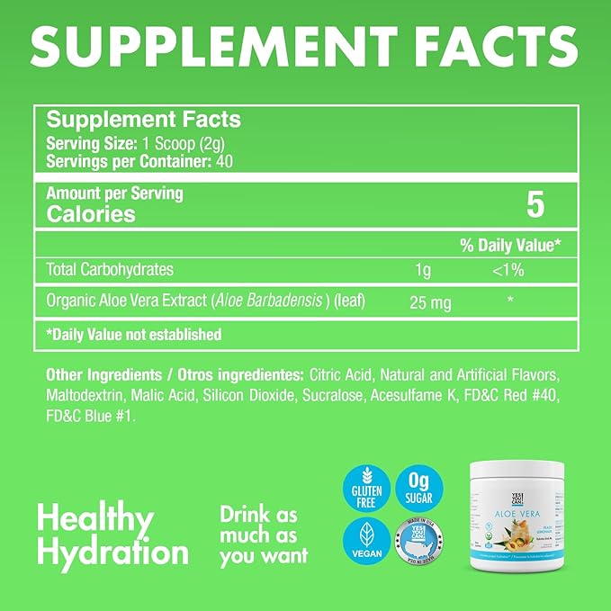 Yes You Can! Aloe Vera Powder Drink Mix - Hydration Booster Infused with Pure Organic Aloe Vera Extract - Delicious Flavors - Made in USA - Antioxidant Rich - Peach Lemonade Flavor - 40 Servings Per C