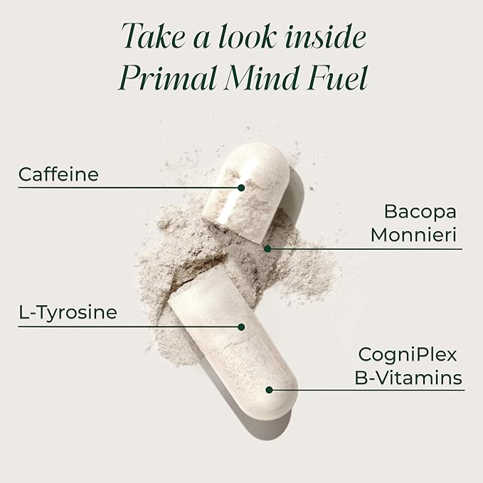 Brain Supplement by Primal Harvest Primal Mind Fuel Brain Booster for Focus Energy Clarity and Brain Health 30 Capsules Nootropics Brain Support Supplement for Men and Women