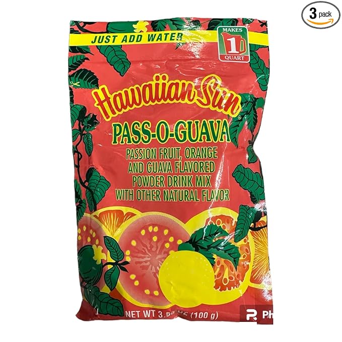 Hawaiian Sun Pass-O-Guava Powder Drink Mix - Taste the Tropics – 4.4 Oz (pack of 3)
