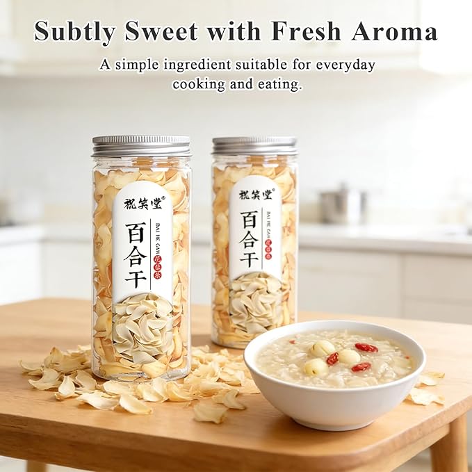 Dried Lily Bulb (Bai He) 7.05oz / 200g (100g × 2 Jars) – Sulfur-Free Chinese Lily Bulbs for Soup Congee Herbal Tea &amp Oatmeal 百合 无硫百合干 龙牙百合