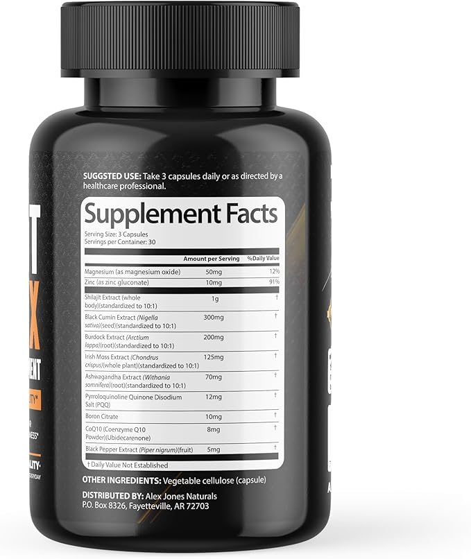 Maximum Vitality Shilajit Complex – Multi-Herb Formula with Sea Moss Ashwagandha for Men &amp Black Seed Oil – Shilajit Wellness Support – 90 Count Capsules