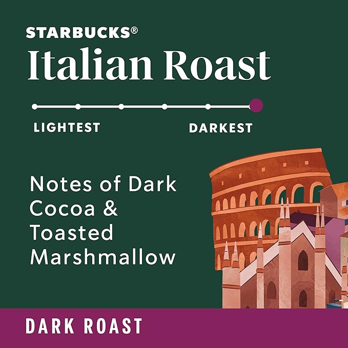 Starbucks K-Cup Coffee Pods Dark Roast Coffee Italian Roast for Keurig Brewers 100% Arabica 6 boxes (60 pods total)