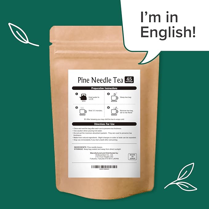 Onkatsu Farm Pine Needle Premium Japanese Tea Bags Festive Aromatic Flavor Hot or Iced Caffeine Free 45 Total Tea Bags