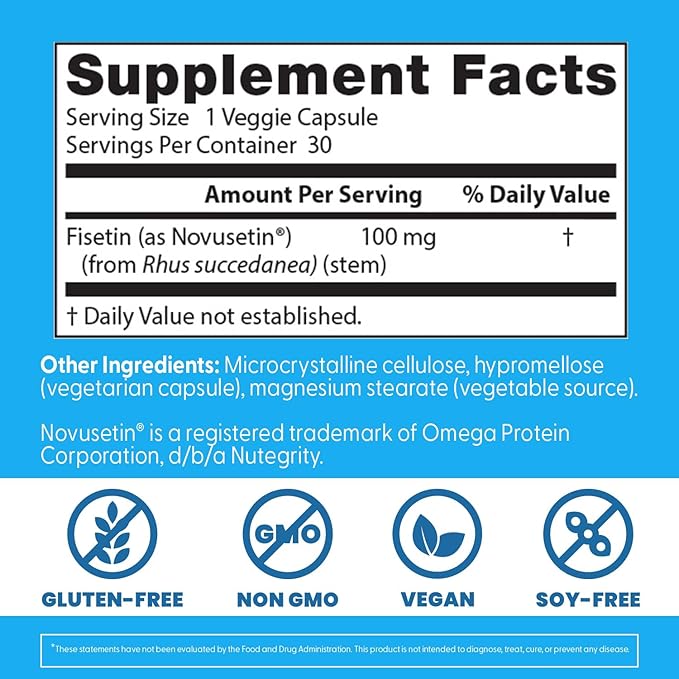 Doctor's Best Fisetin Supplement 100 mg for Men &amp Women - Brain Health &amp Antioxidant Support Fisetin Capsules (as Novusetin) 100mg per Serving Vegan Gluten Free Soy Free Non GMO - 30 Veg