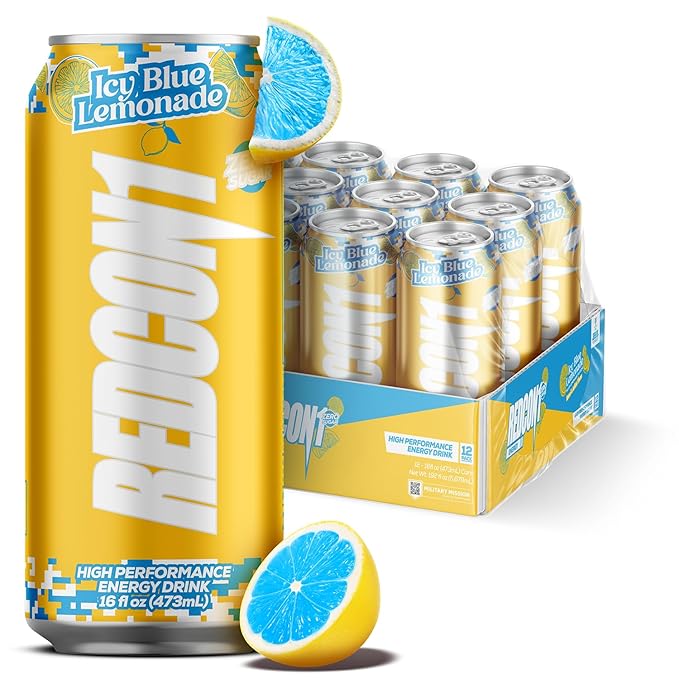 REDCON1 Energy High Performance Drink Icy Blue Lemonade - Zero Sugar Energy Drink with Alpha GPC Nootropic - 200mg Natural Caffeine from Green Coffee Beans - Vitamin B6 B12 &amp B5 to Boost Mood (1