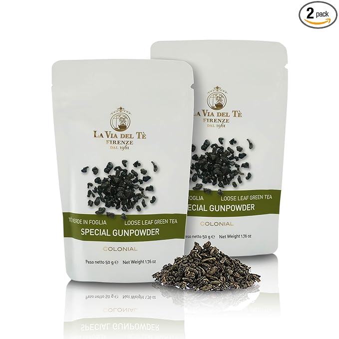La Via del Te Special Gunpowder Chinese Loose-Leaf Green Tea in Pouch 50g / 1.76oz (Pack of 2 Pieces)