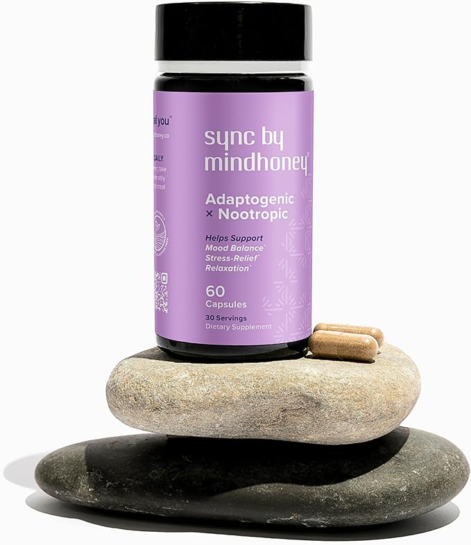 MINDHONEY | SYNC 60 Count Premium All-in-One Adaptogenic Supplement | Relaxation Mood Balance Stress | Magnesium Ashwagandha Nootropics Adaptogens Minerals &amp Vitamins